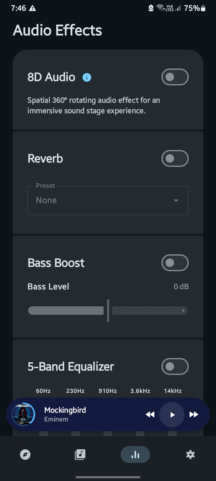 Zinc Music Audio Effects screen